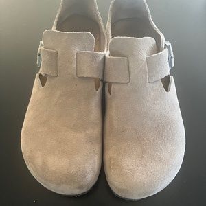 Birkenstock London Beige Tan Suede Buckle Clogs 41